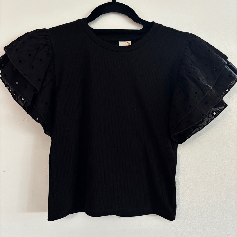Elegant Black Ruffle Sleeve Top